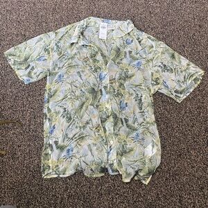 NWT Abercrombie & Fitch Summer Beach T-Shirt Button Down Cover up Tropical Print